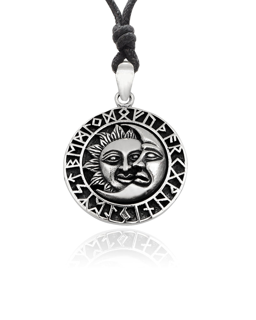 Sun Moon YinYang Runes Runic Sterling Silver Brass Pewter Necklace Pendant Jewelry