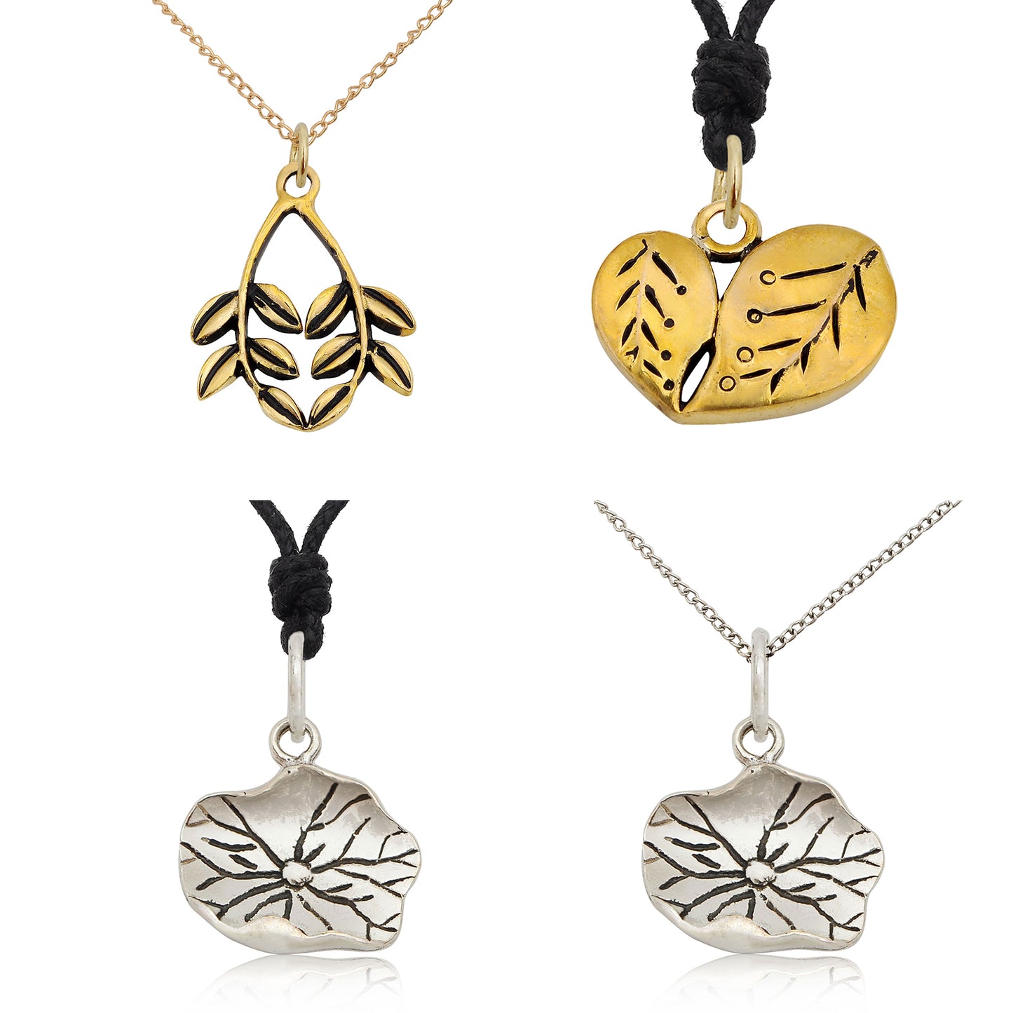 Cute Couple Leaves Handmade Gold Brass Necklace Pendant Jewelry