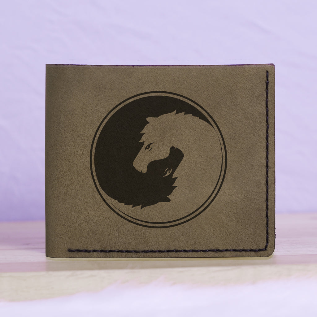 Men's Yin Yang Handmade Genuine Leather Blocking Bifold Wallet MHLT_01_GRN