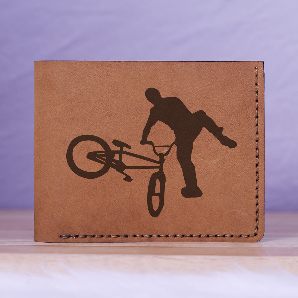 Men's Bmx And Mtb Rider Natural Genuine Leather Blocking Bifold Wallet MHLT_01_BRN