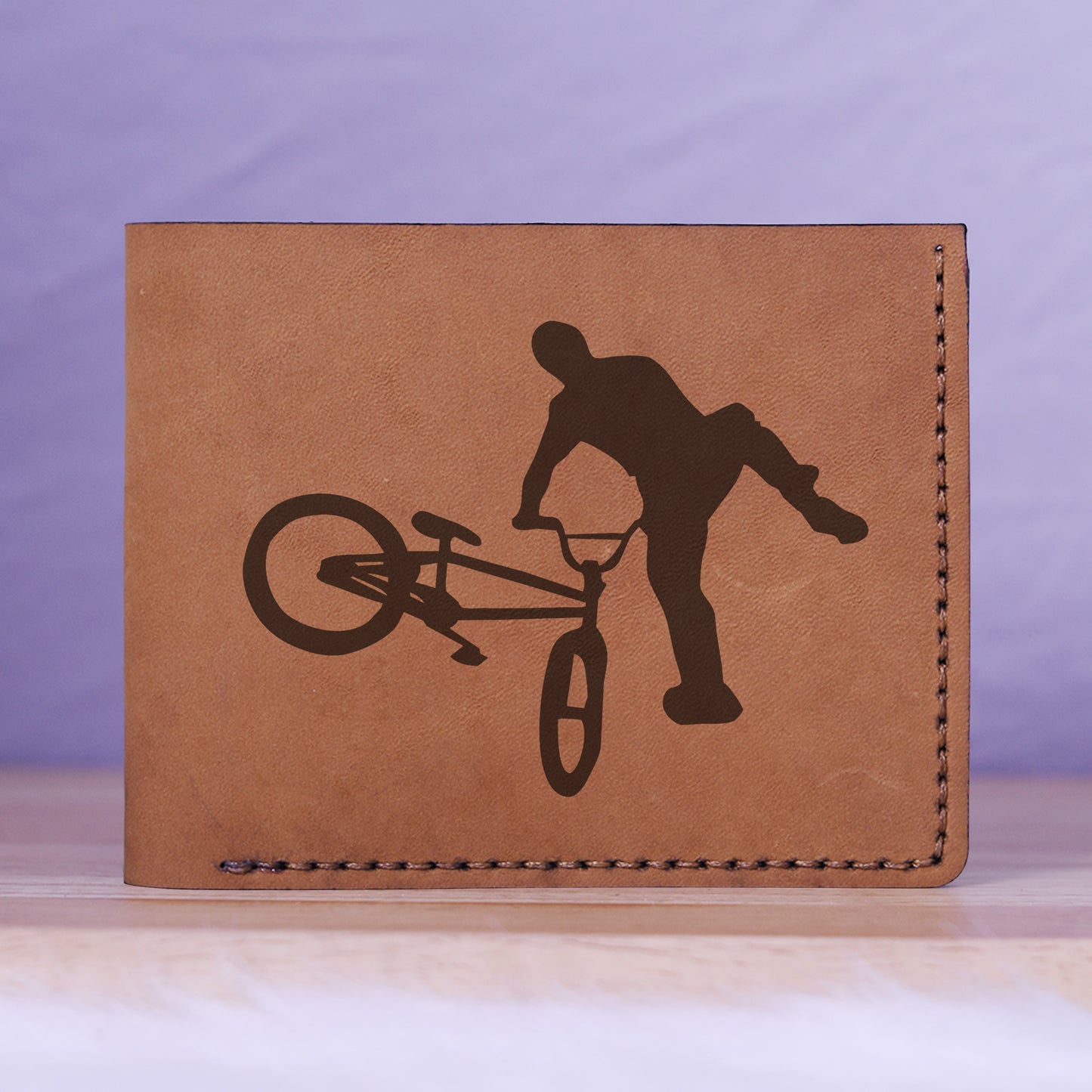 Men's Bmx And Mtb Rider Natural Genuine Leather Blocking Bifold Wallet MHLT_01_BRN