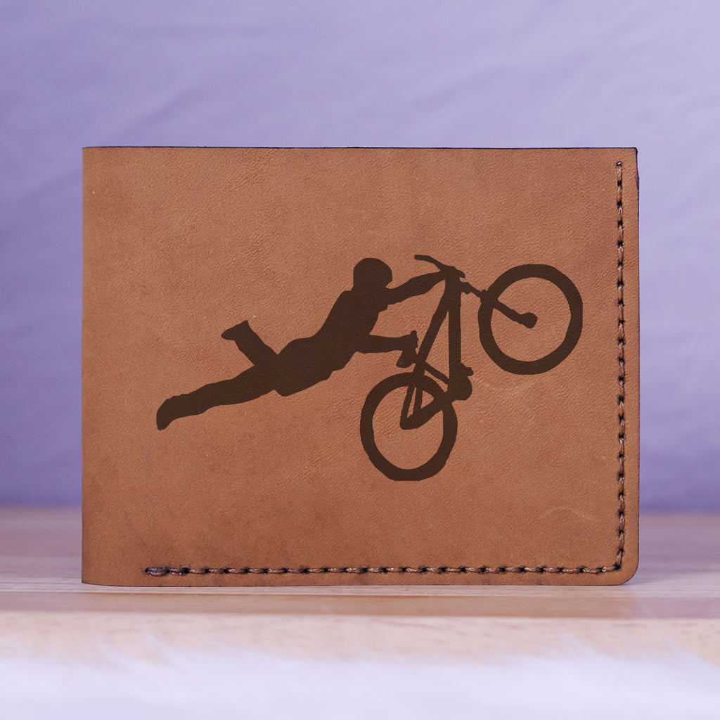Men's Bmx And Mtb Rider Natural Genuine Leather Blocking Bifold Wallet MHLT_01_BRN