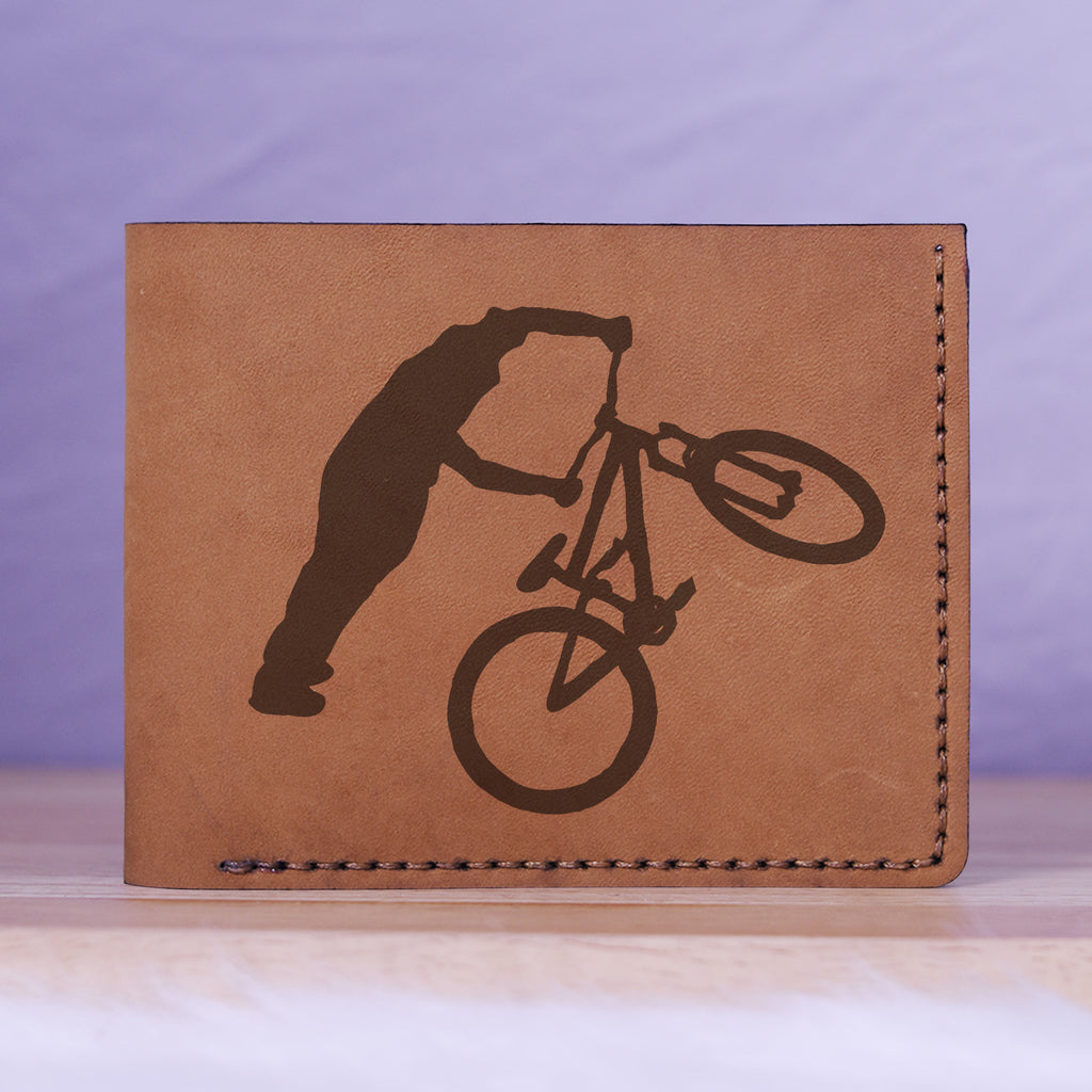 Men's Bmx And Mtb Rider Natural Genuine Leather Blocking Bifold Wallet MHLT_01_BRN