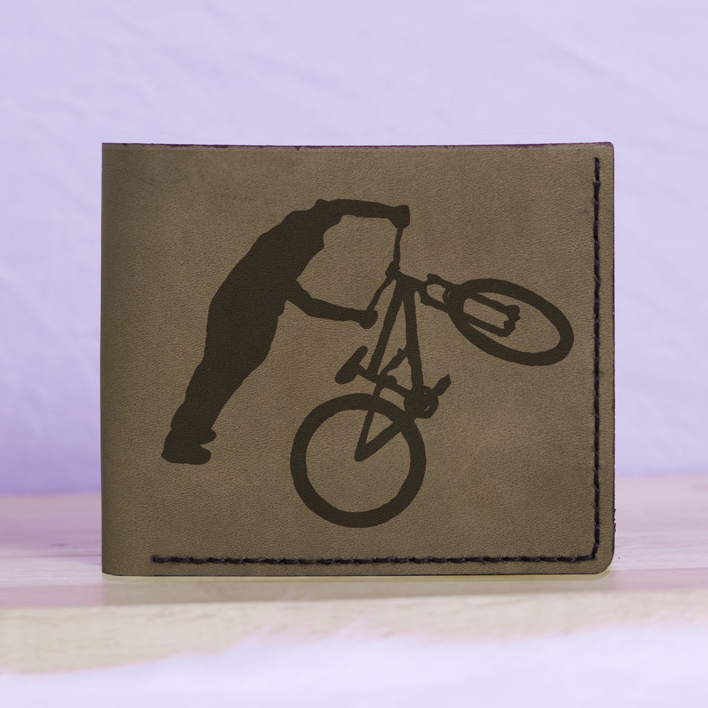 Men's Bmx And Mtb Rider Natural Genuine Leather Blocking Bifold Wallet MHLT_01_GRN
