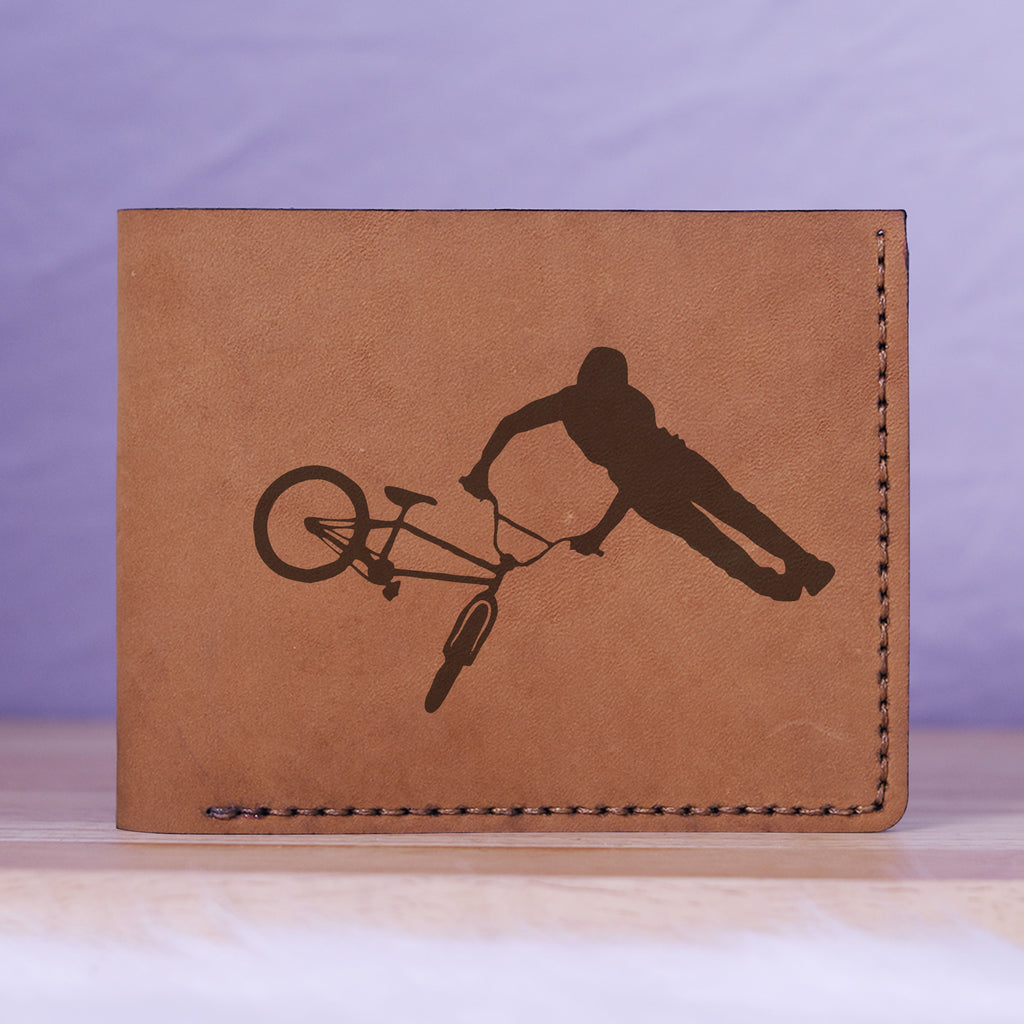 Men's Bmx And Mtb Rider Natural Genuine Leather Blocking Bifold Wallet MHLT_01_BRN