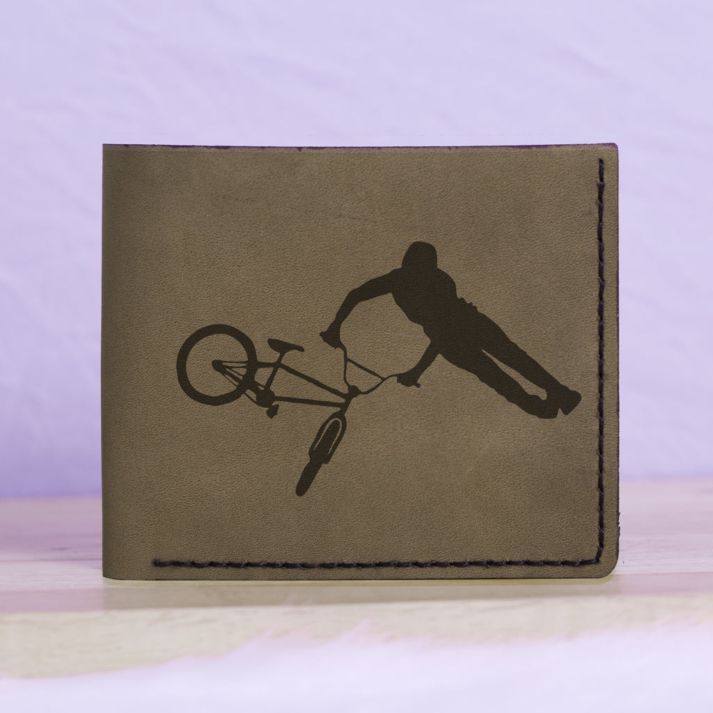 Men's Bmx And Mtb Rider Natural Genuine Leather Blocking Bifold Wallet MHLT_01_GRN