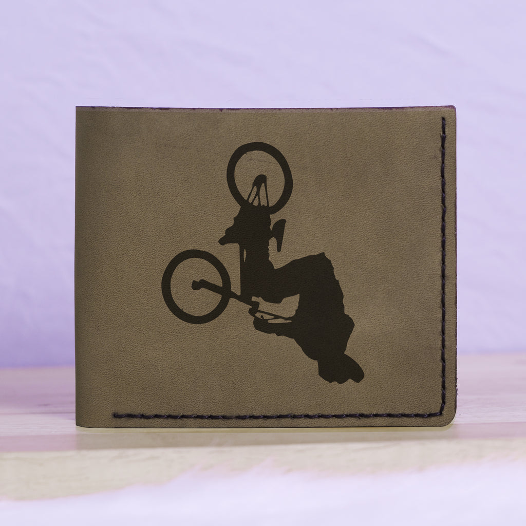 Men's Bmx And Mtb Rider Natural Genuine Leather Blocking Bifold Wallet MHLT_01_GRN