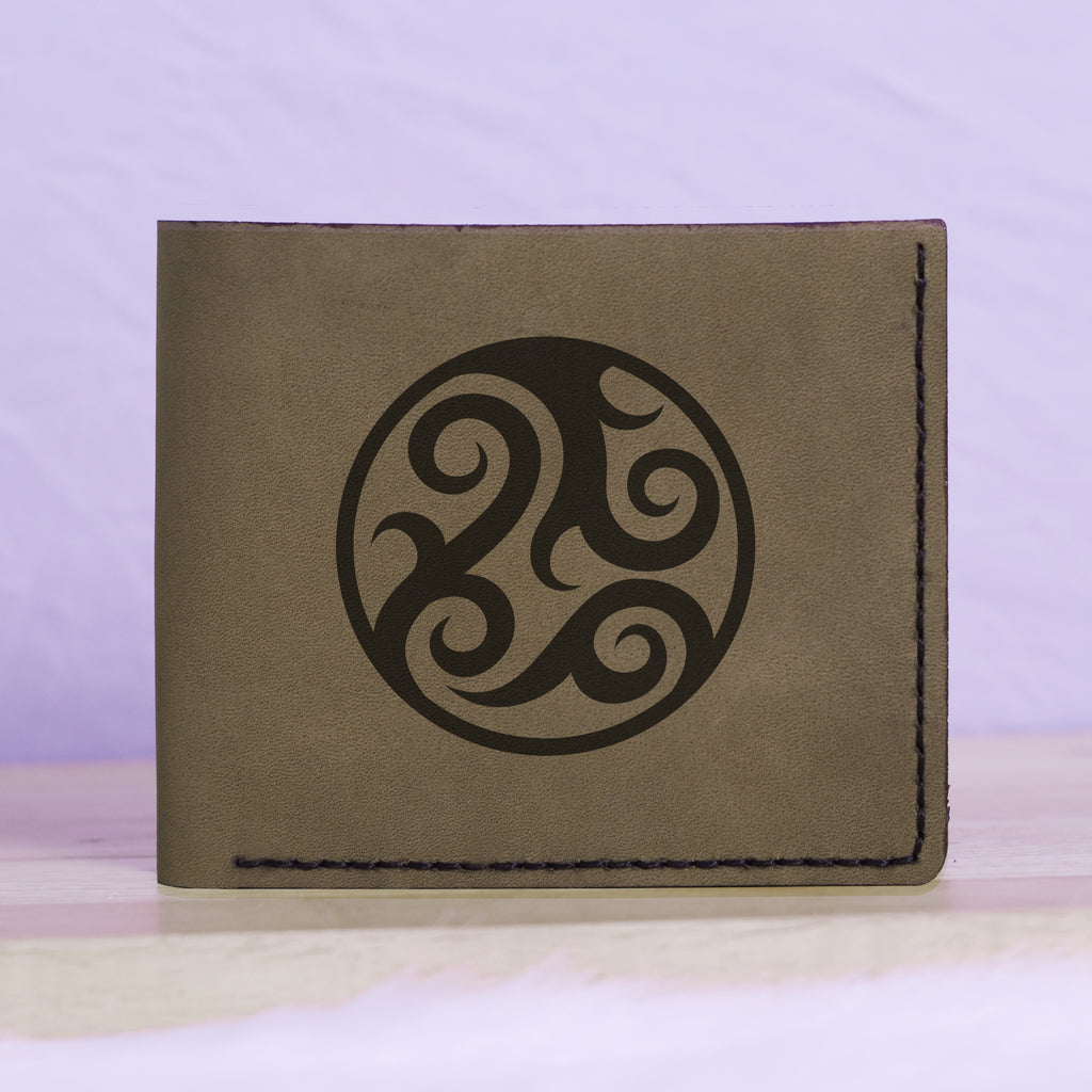 Men's Yin Yang Handmade Genuine Leather Blocking Bifold Wallet MHLT_01_GRN