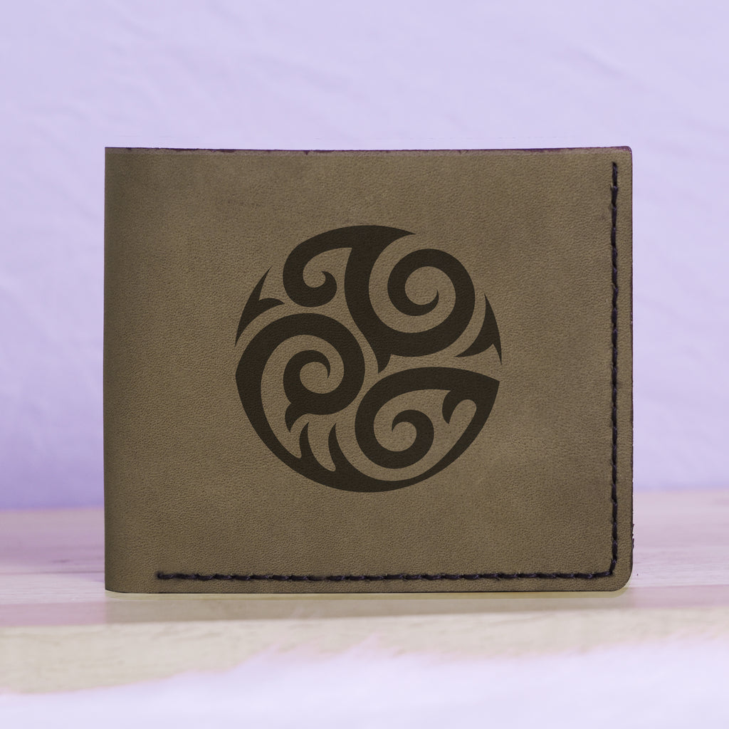 Men's Yin Yang Handmade Genuine Leather Blocking Bifold Wallet MHLT_01_GRN