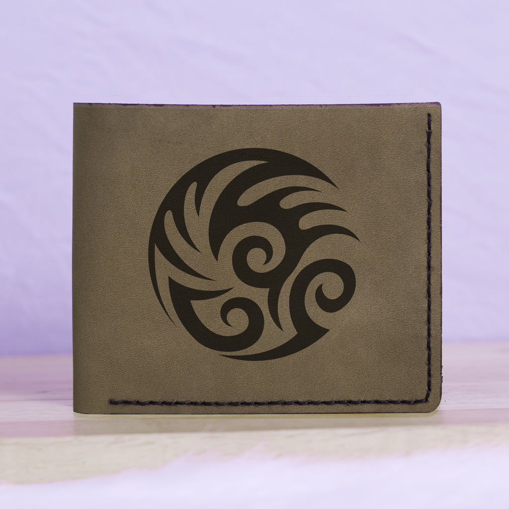 Men's Yin Yang Handmade Genuine Leather Blocking Bifold Wallet MHLT_01_GRN