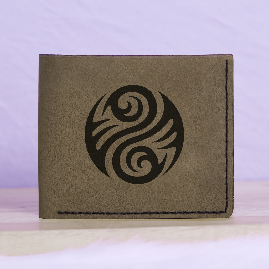 Men's Yin Yang Handmade Genuine Leather Blocking Bifold Wallet MHLT_01_GRN
