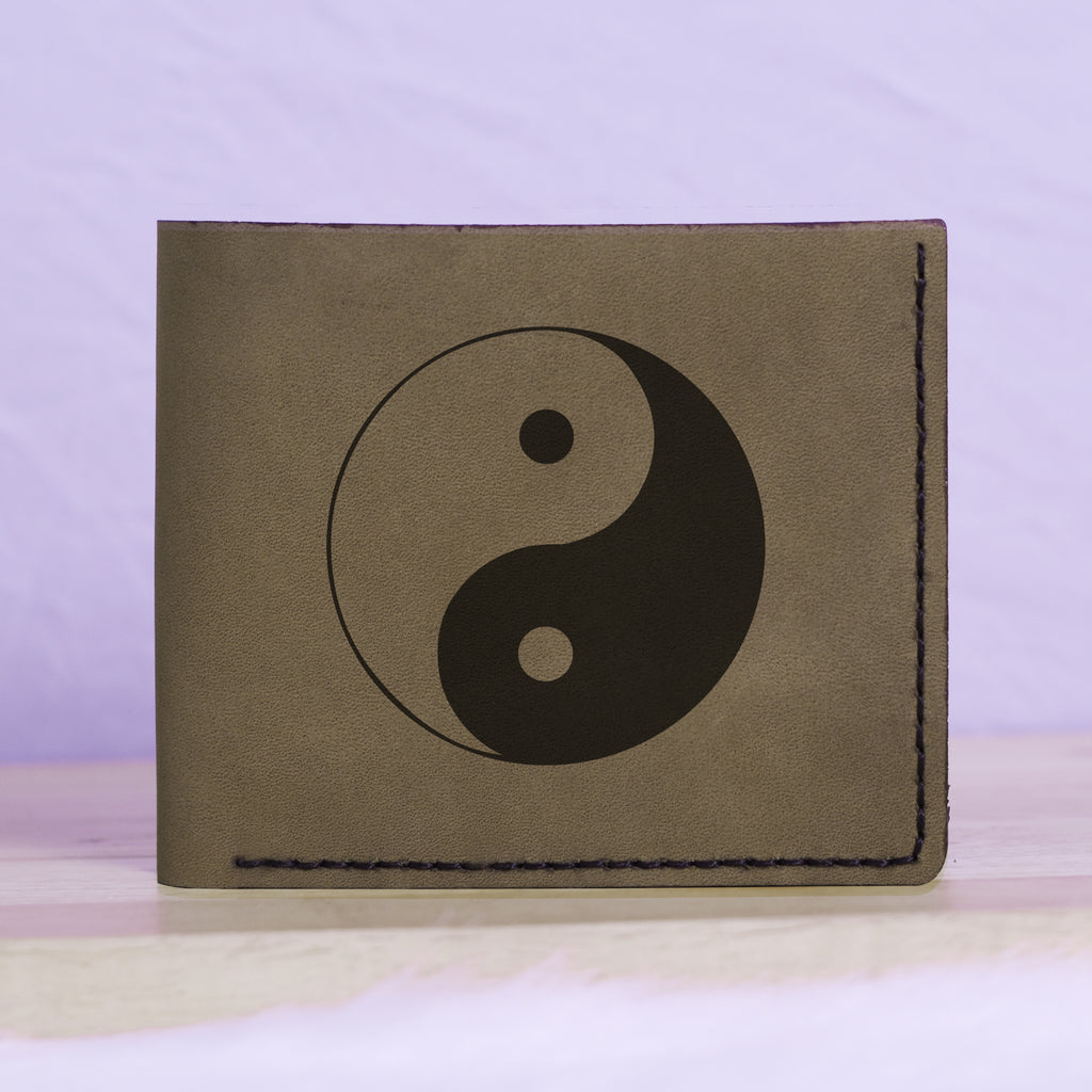Men's Yin Yang Handmade Genuine Leather Blocking Bifold Wallet MHLT_01_GRN