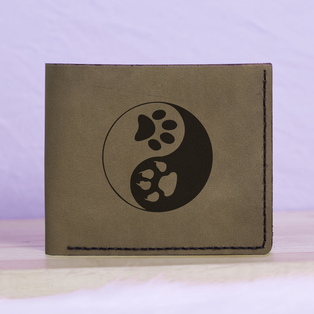 Men's Yin Yang Handmade Genuine Leather Blocking Bifold Wallet MHLT_01_GRN