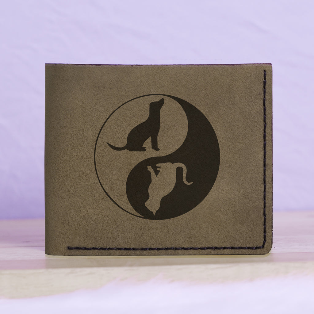 Men's Yin Yang Handmade Genuine Leather Blocking Bifold Wallet MHLT_01_GRN