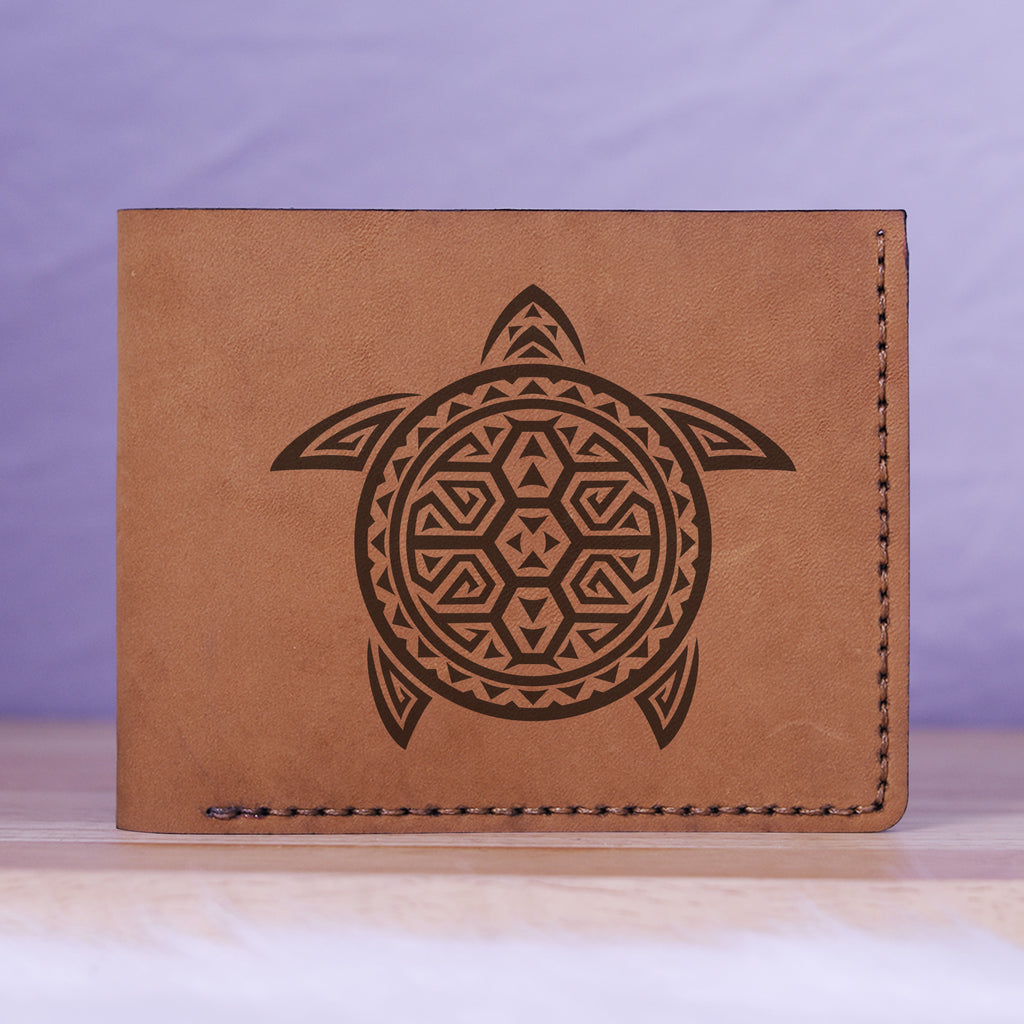 Men's Sharp Abstract Handmade Genuine Leather Blocking Bifold Wallet MHLT_01_BRN