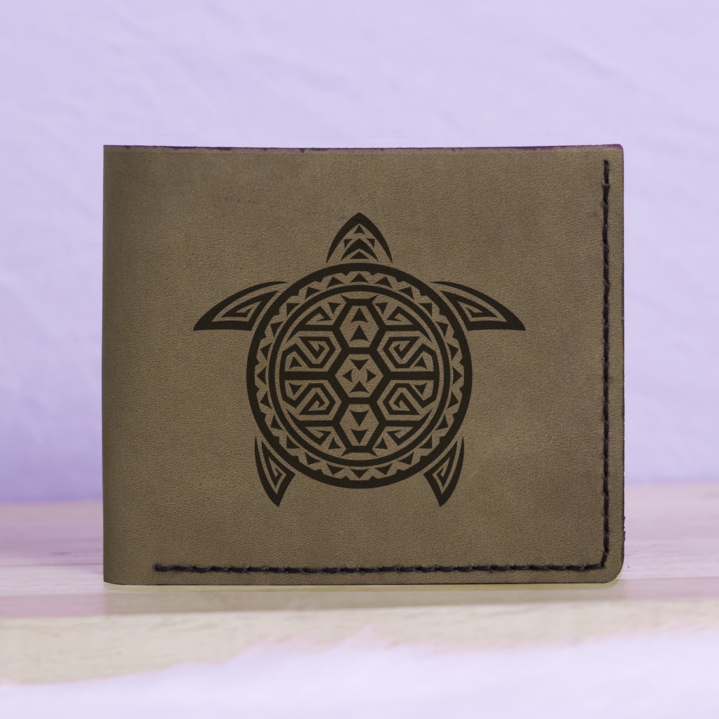 Men's Sharp Abstract Handmade Genuine Leather Blocking Bifold Wallet MHLT_01_GRN