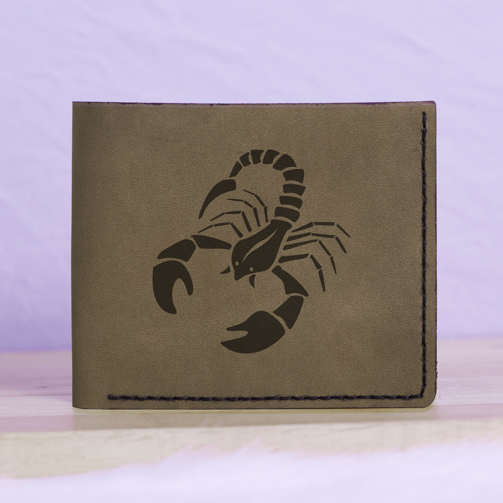 Men's Astrology Horoscope 1 Genuine Leather Blocking Bifold Wallet MHLT_01_GRN