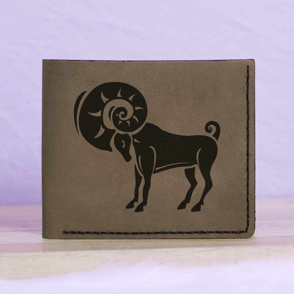 Men's Astrology Horoscope 1 Genuine Leather Blocking Bifold Wallet MHLT_01_GRN