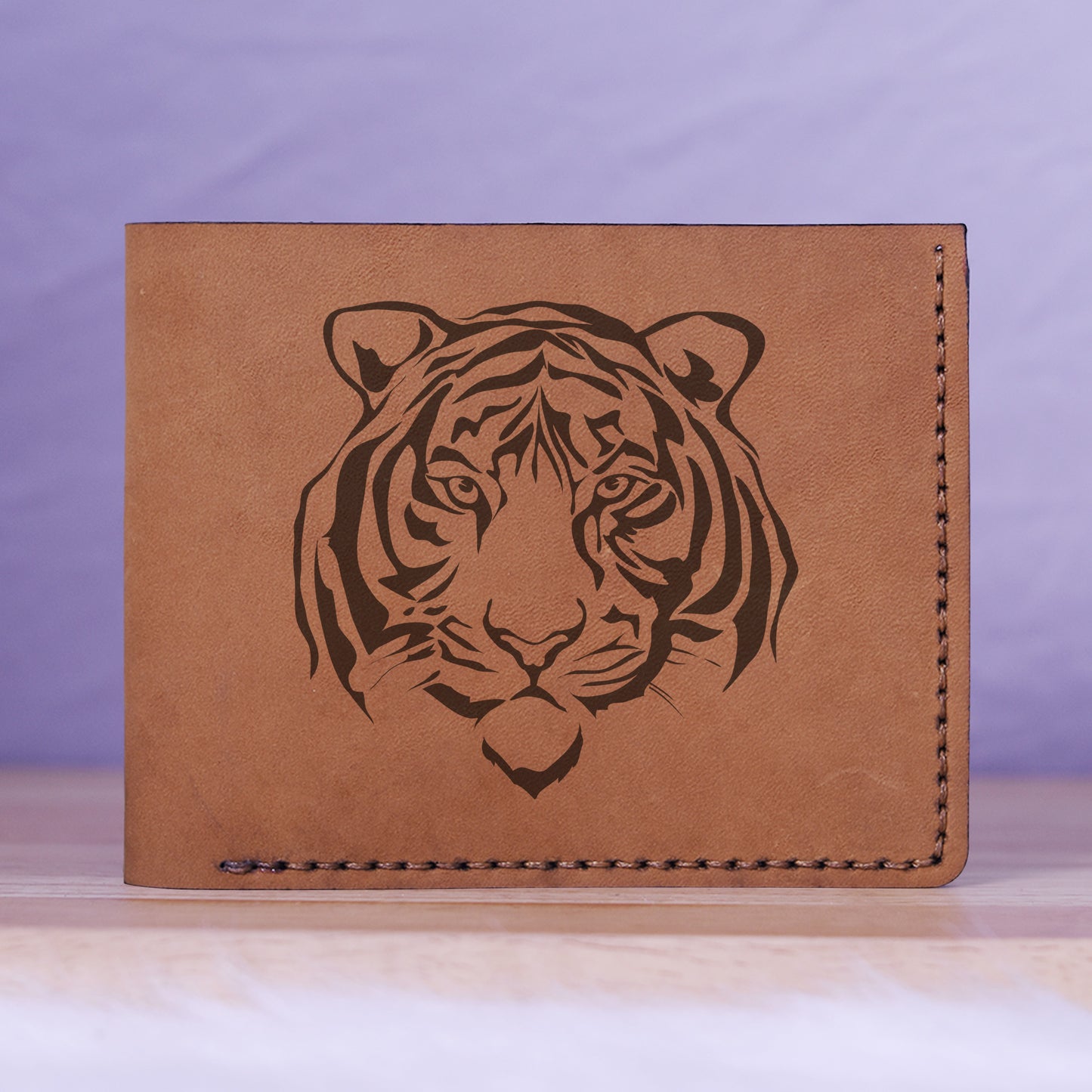 Men's Tribal Tiger Abstract Genuine Leather Blocking Bifold Wallet MHLT_01_BRN