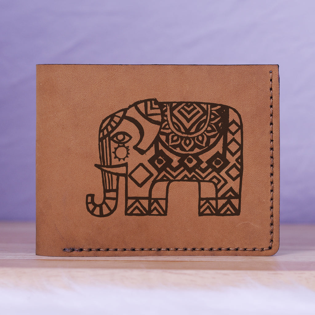 Men's Seal & Indian Elephant Genuine Leather Blocking Bifold Wallet MHLT_01_BRN