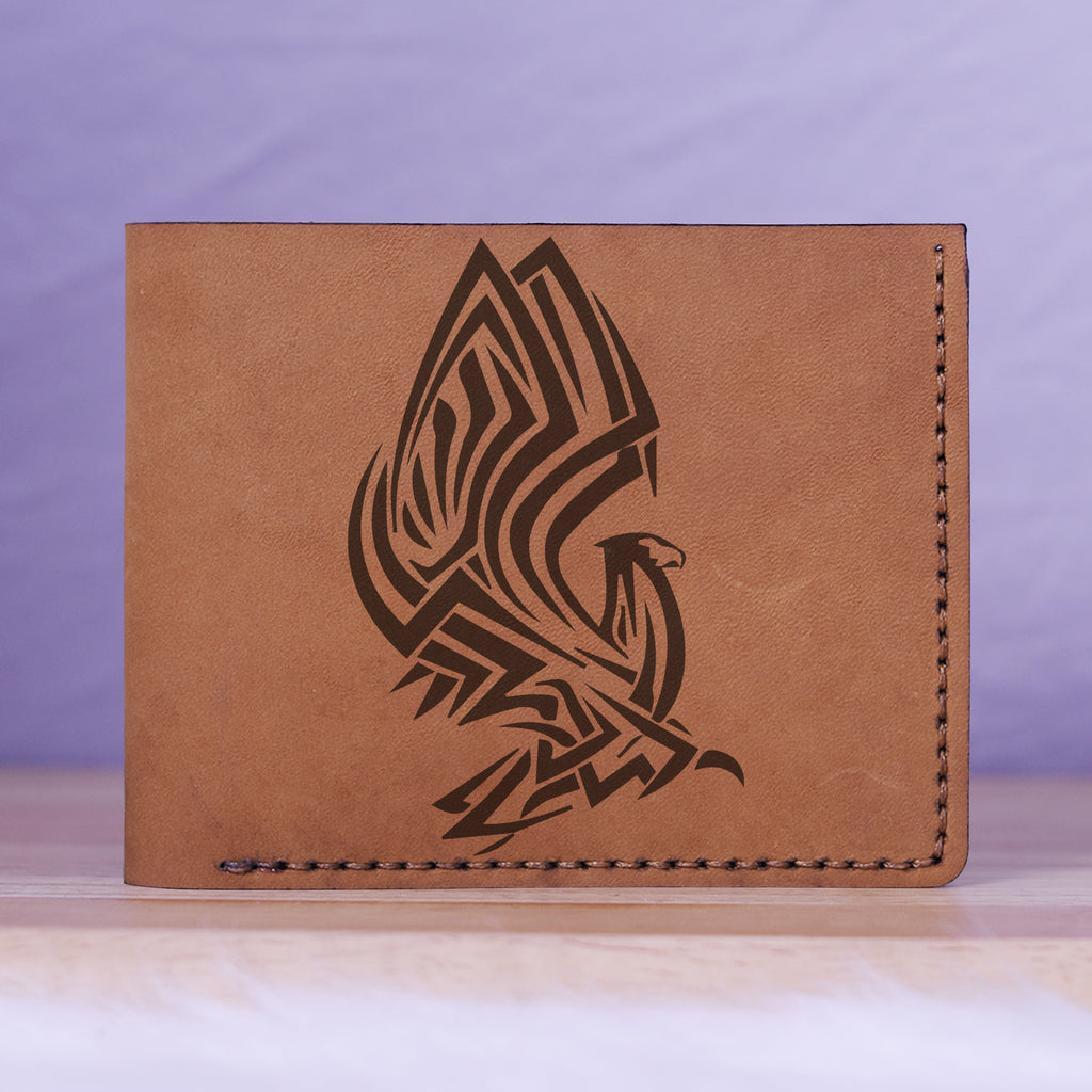 Men's Sharp Abstract Handmade Genuine Leather Blocking Bifold Wallet MHLT_01_BRN