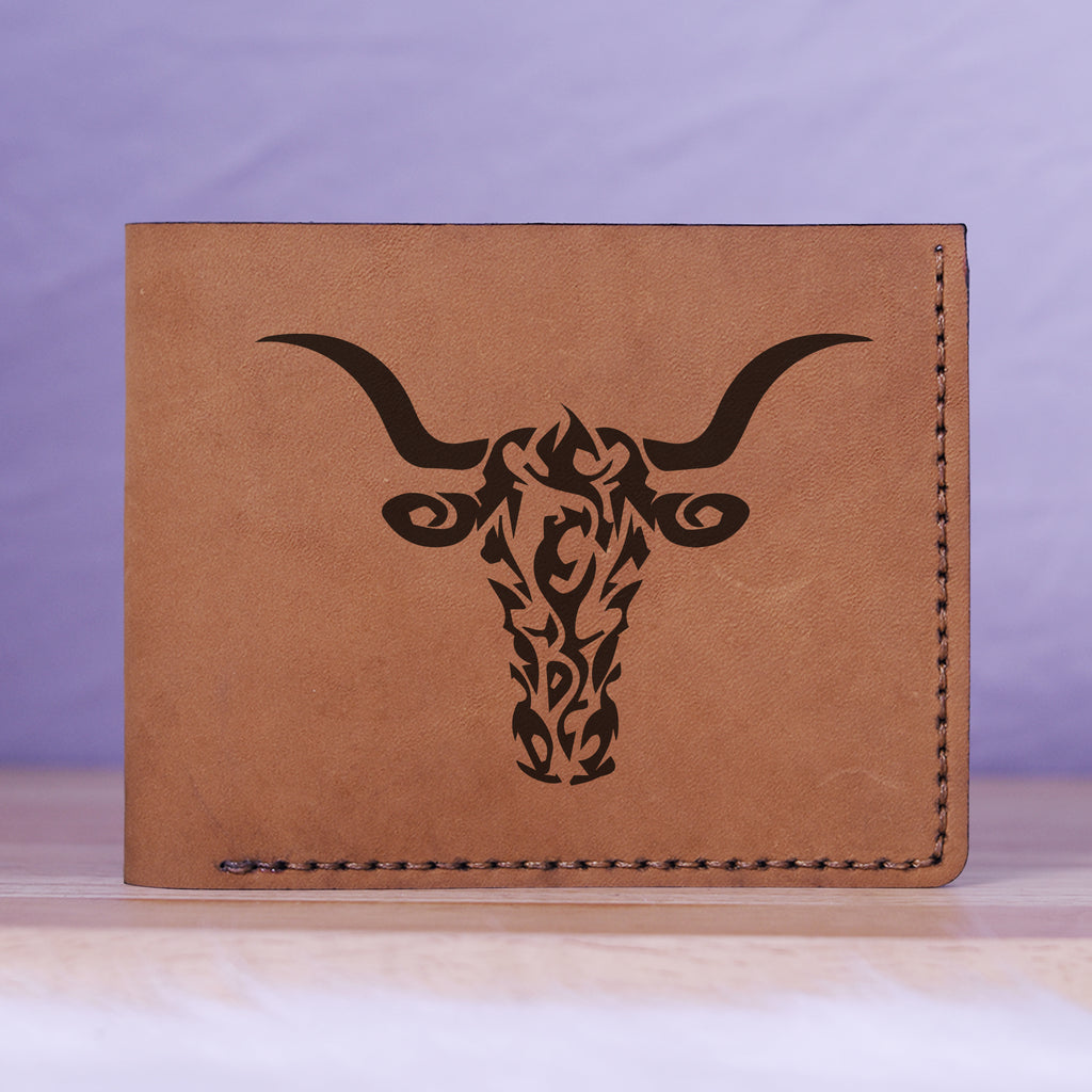 Men's Sharp Abstract Handmade Genuine Leather Blocking Bifold Wallet MHLT_01_BRN