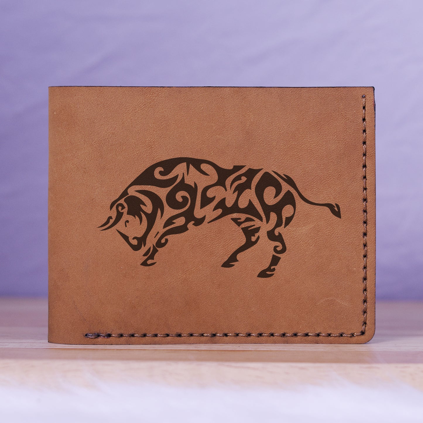 Men's Sharp Abstract Handmade Genuine Leather Blocking Bifold Wallet MHLT_01_BRN