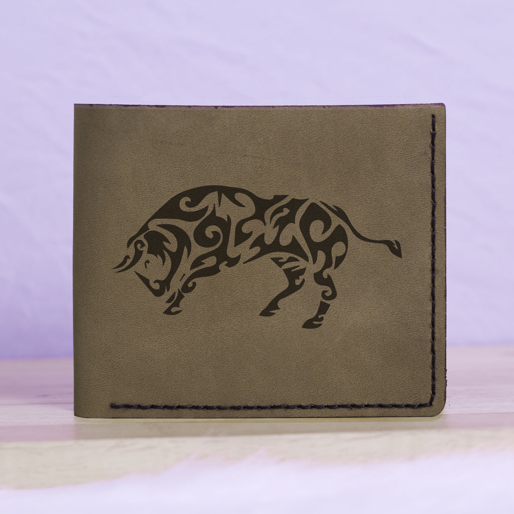 Men's Sharp Abstract Handmade Genuine Leather Blocking Bifold Wallet MHLT_01_GRN