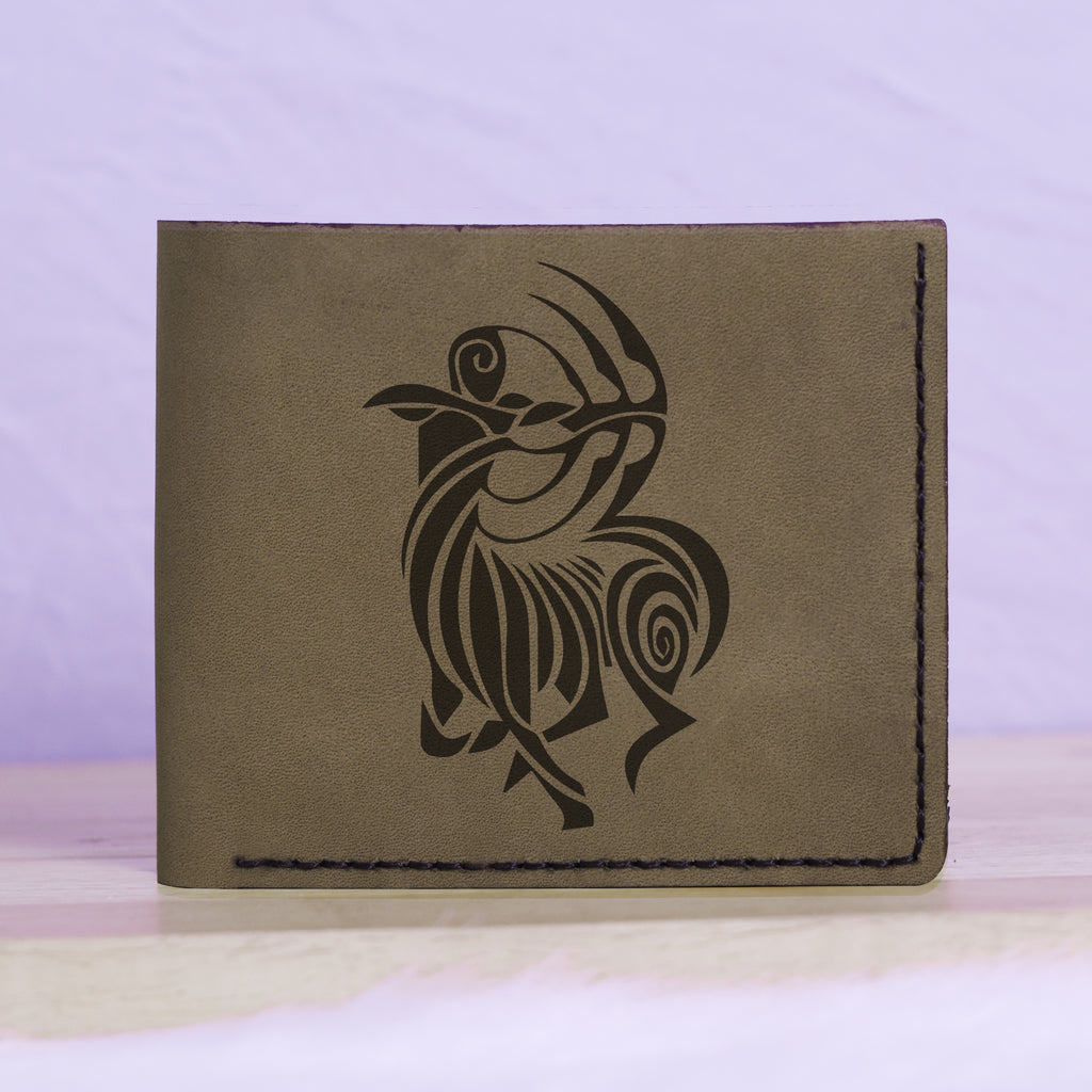 Men's Astrology Horoscope 2 Genuine Leather Blocking Bifold Wallet MHLT_01_GRN