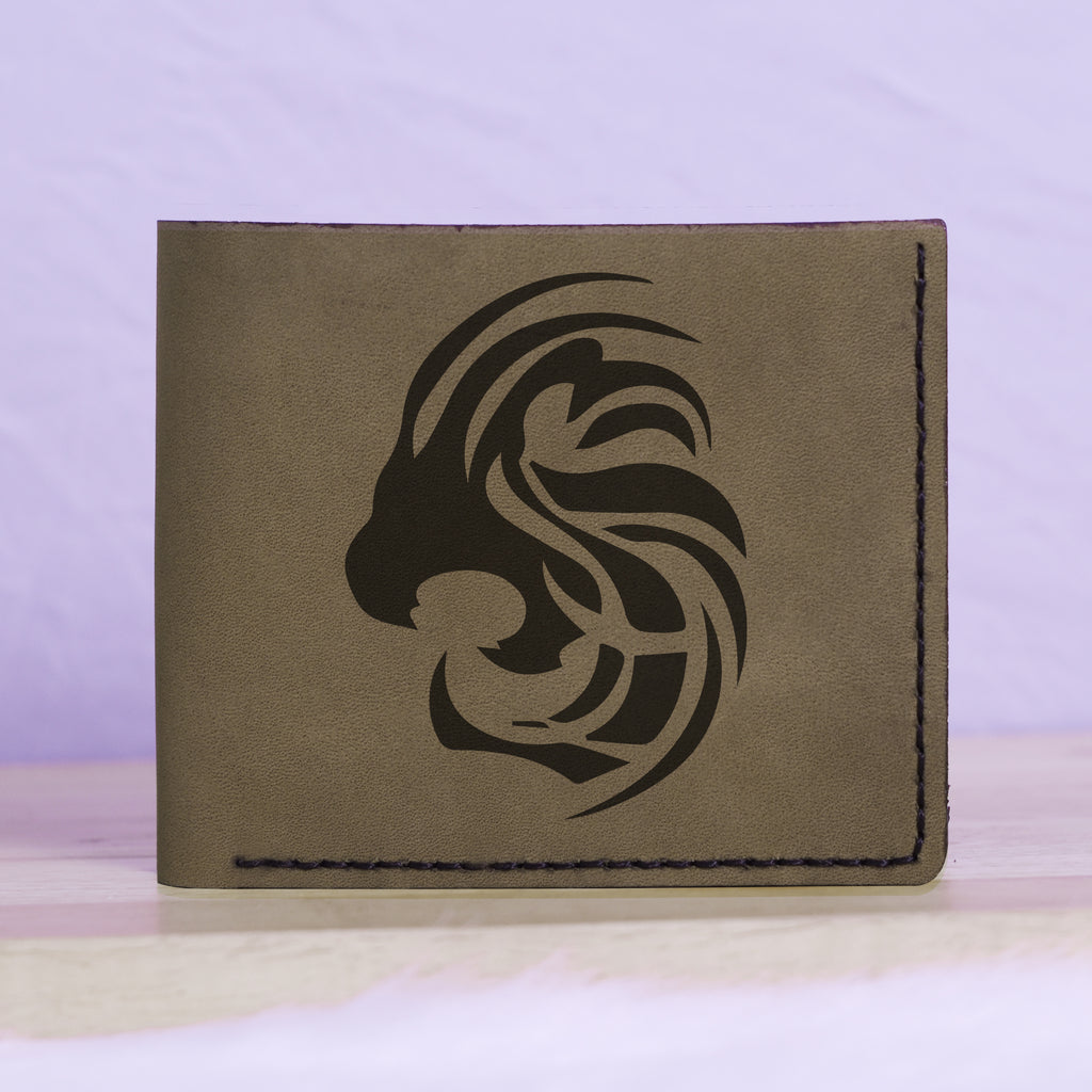 Men's Astrology Horoscope 2 Genuine Leather Blocking Bifold Wallet MHLT_01_GRN