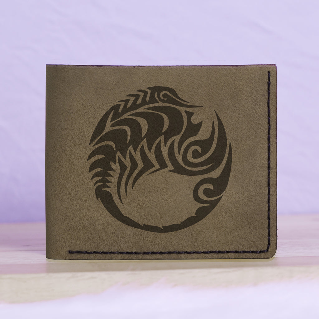 Men's Astrology Horoscope 2 Genuine Leather Blocking Bifold Wallet MHLT_01_GRN