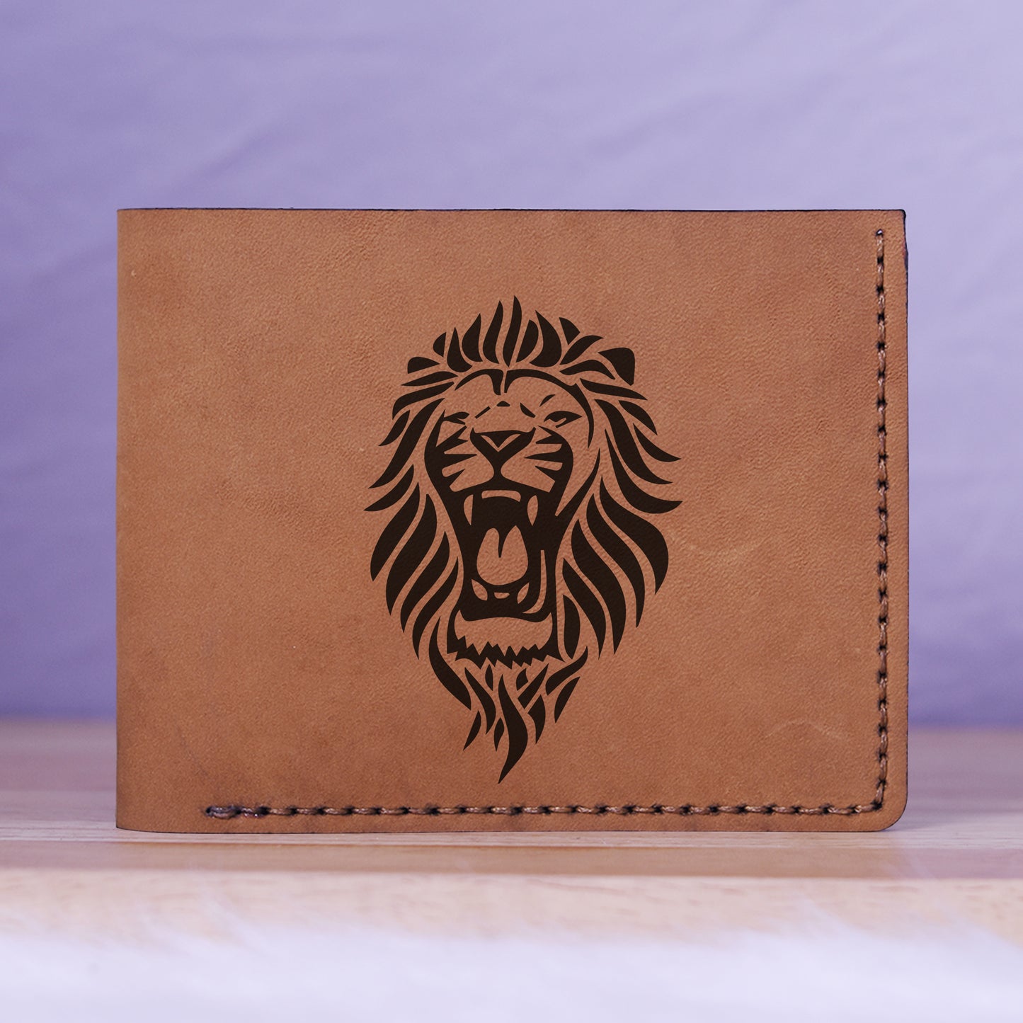 Men's Lion Tatoo Style Natural Genuine Leather Blocking Bifold Wallet MHLT_01_BRN