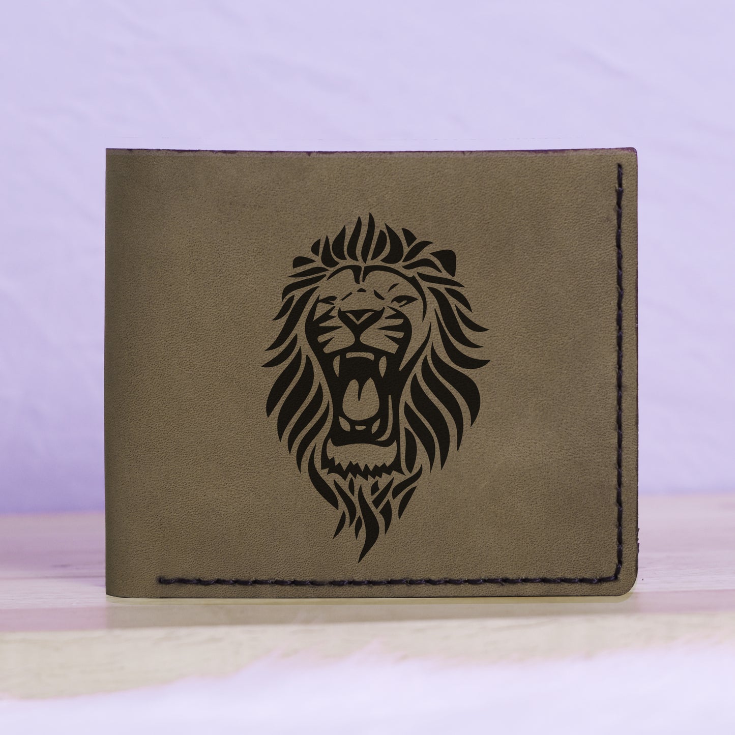 Men's Lion Tatoo Style Natural Genuine Leather Blocking Bifold Wallet MHLT_01_GRN