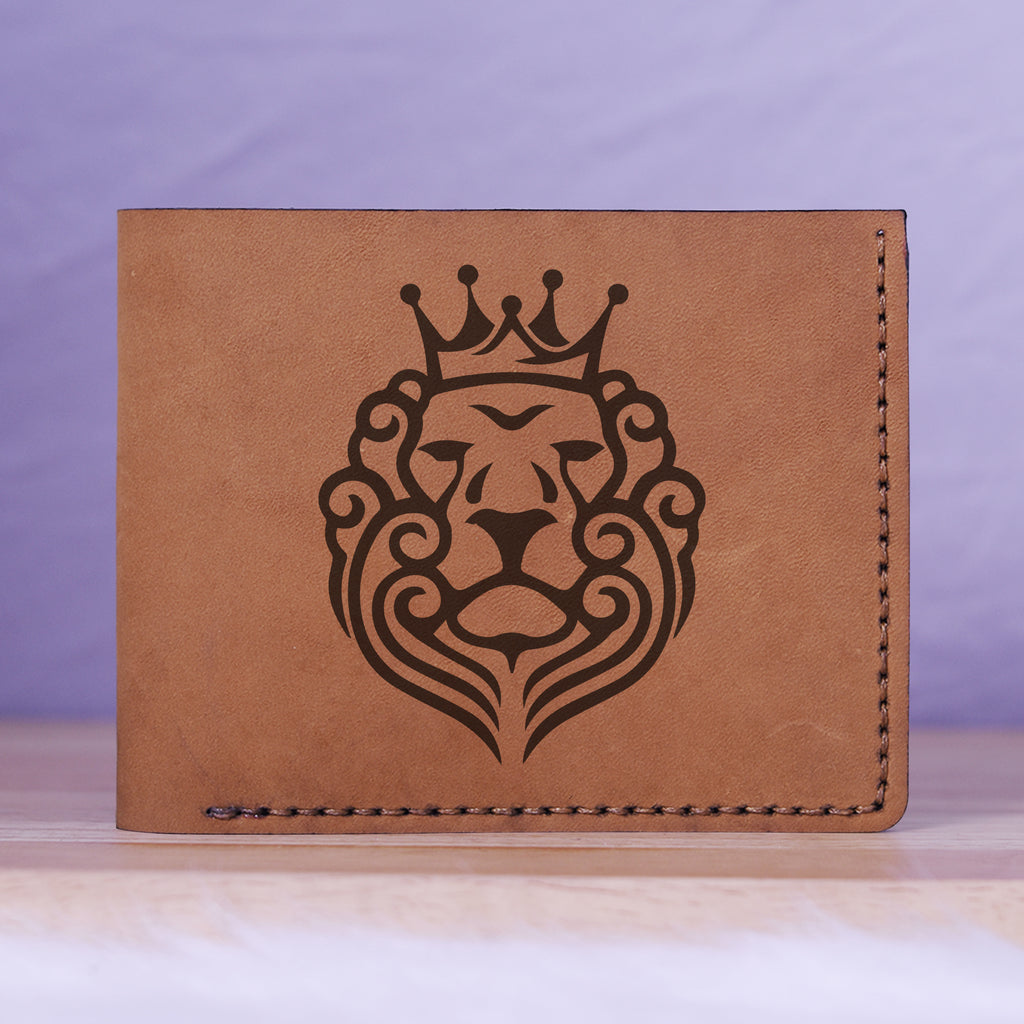 Men's Lion Tatoo Style Natural Genuine Leather Blocking Bifold Wallet MHLT_01_BRN