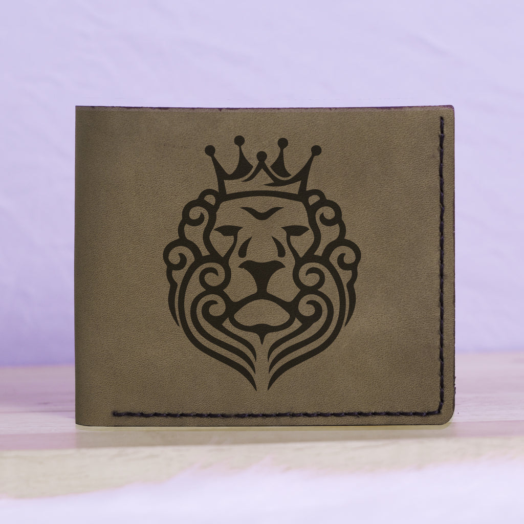 Men's Lion Tatoo Style Natural Genuine Leather Blocking Bifold Wallet MHLT_01_GRN