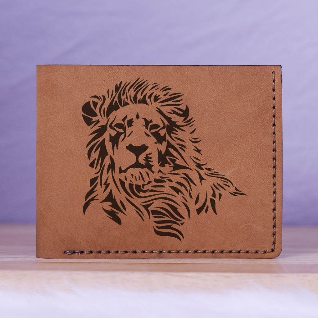 Men's Lion Tatoo Style Natural Genuine Leather Blocking Bifold Wallet MHLT_01_BRN