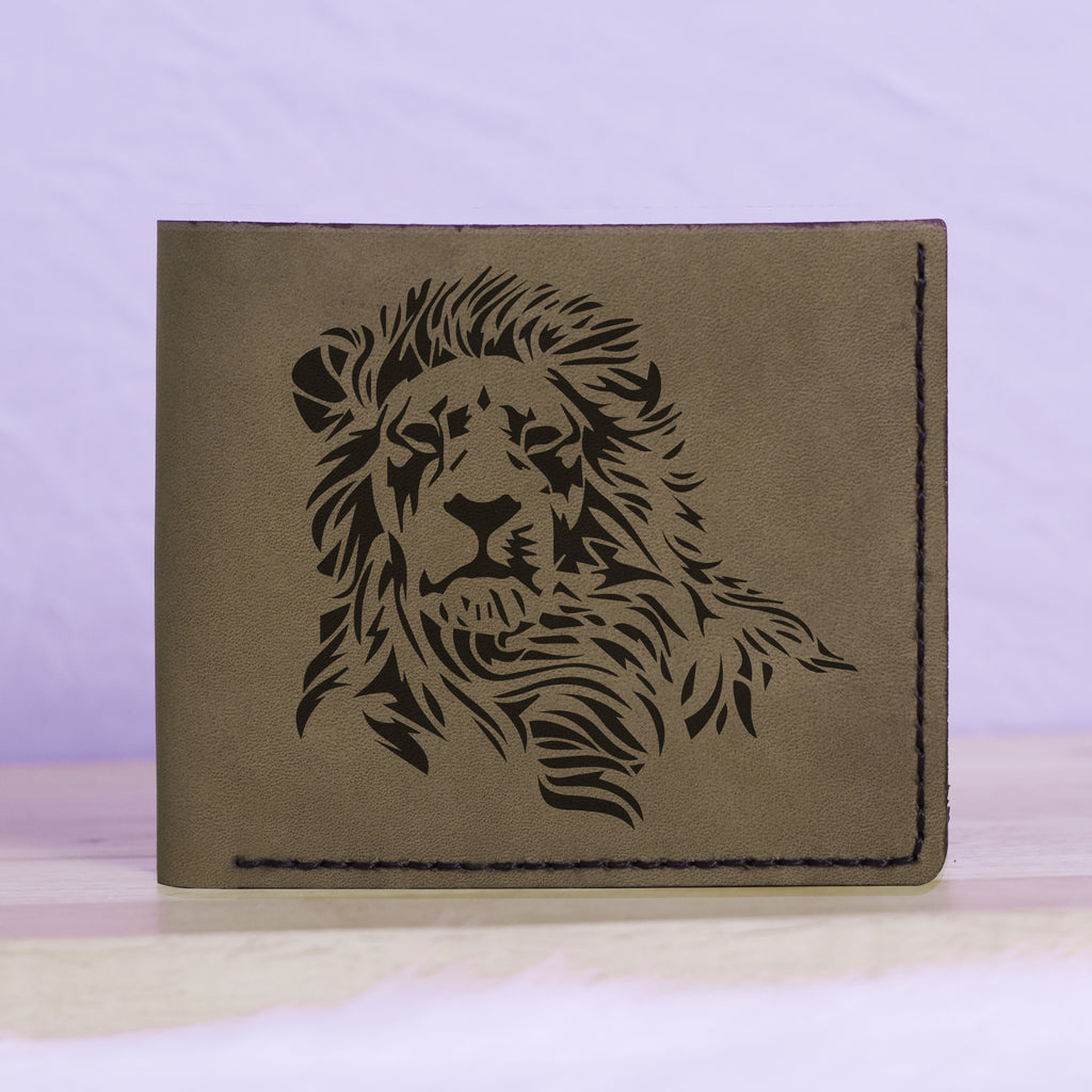 Men's Lion Tatoo Style Natural Genuine Leather Blocking Bifold Wallet MHLT_01_GRN