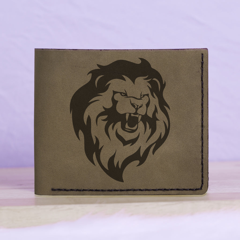 Men's Lion Tatoo Style Natural Genuine Leather Blocking Bifold Wallet MHLT_01_GRN