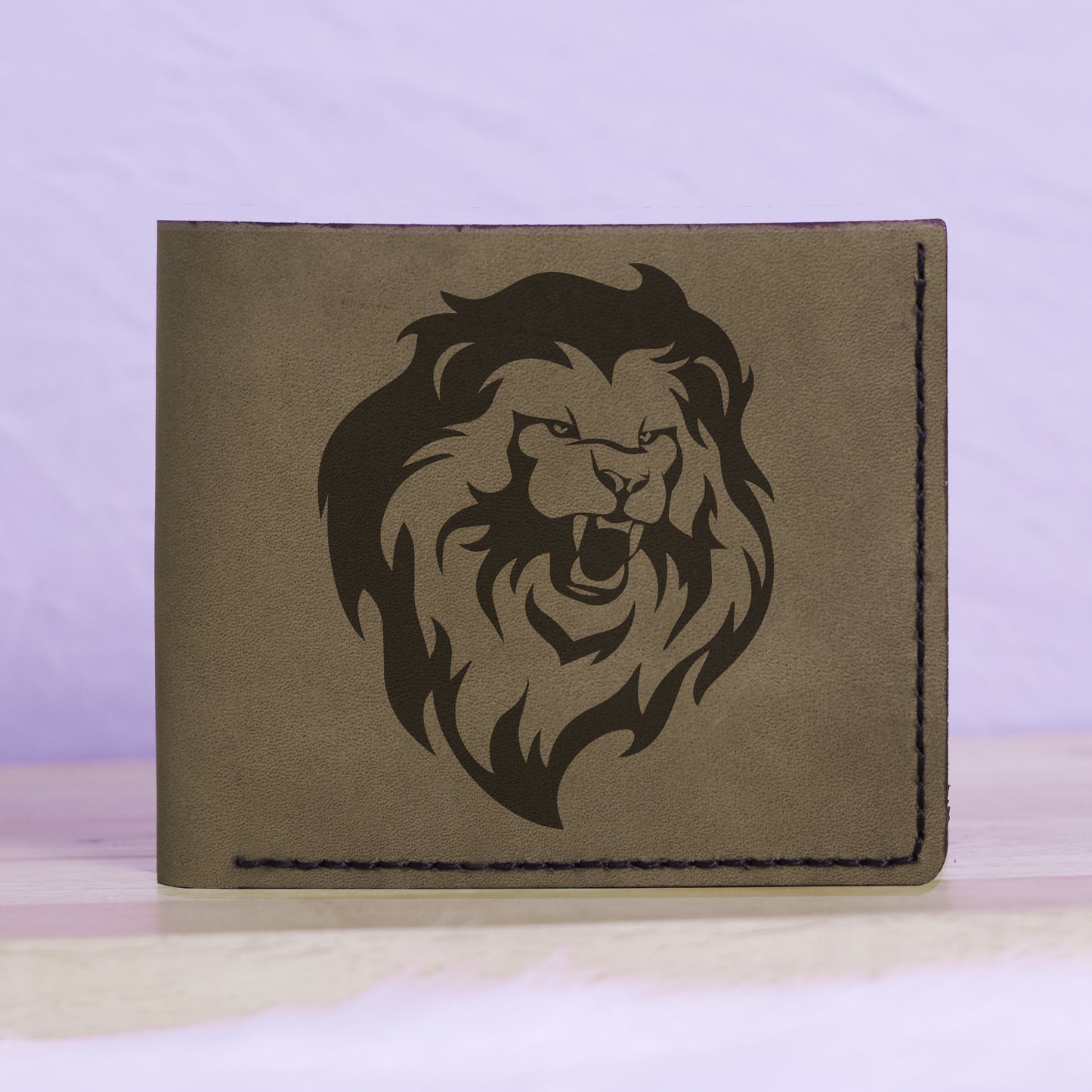 Men's Lion Tatoo Style Natural Genuine Leather Blocking Bifold Wallet MHLT_01_GRN