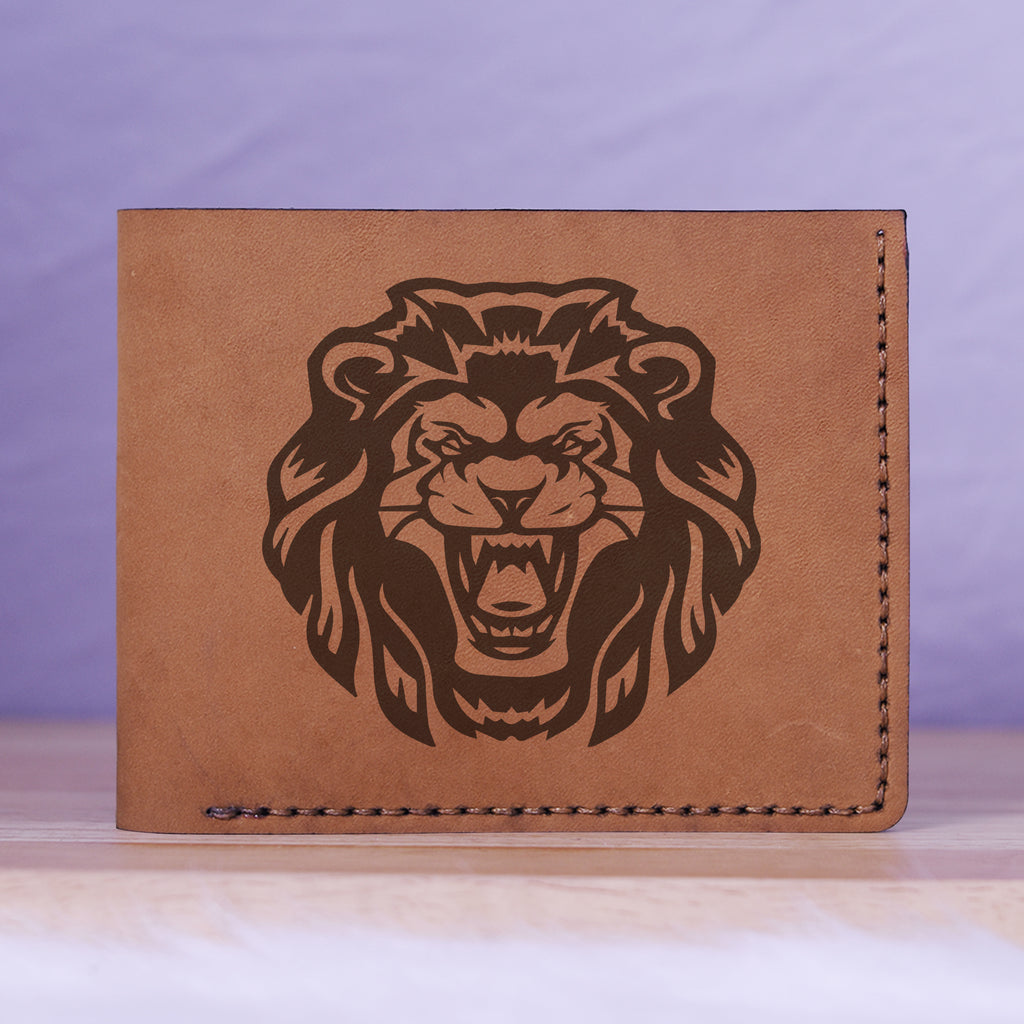 Men's Lion Tatoo Style Natural Genuine Leather Blocking Bifold Wallet MHLT_01_BRN