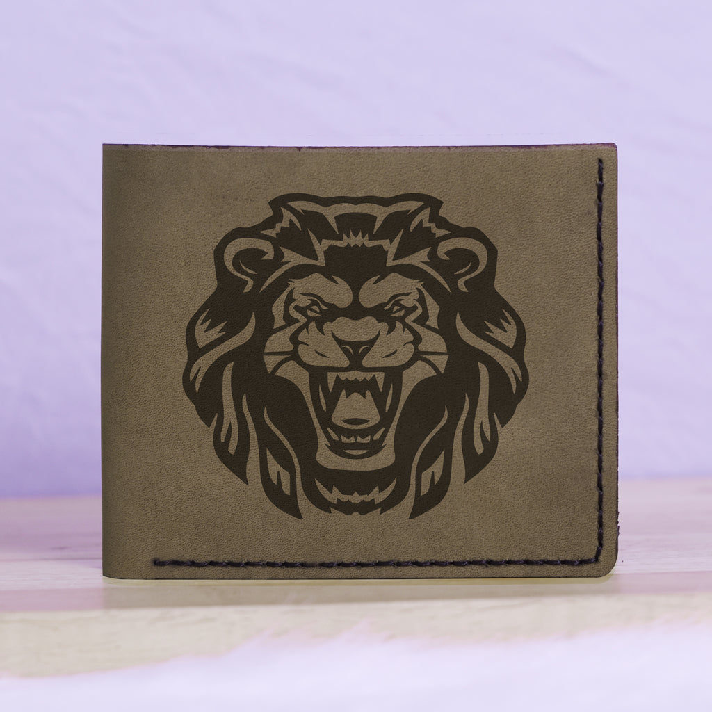 Men's Lion Tatoo Style Natural Genuine Leather Blocking Bifold Wallet MHLT_01_GRN