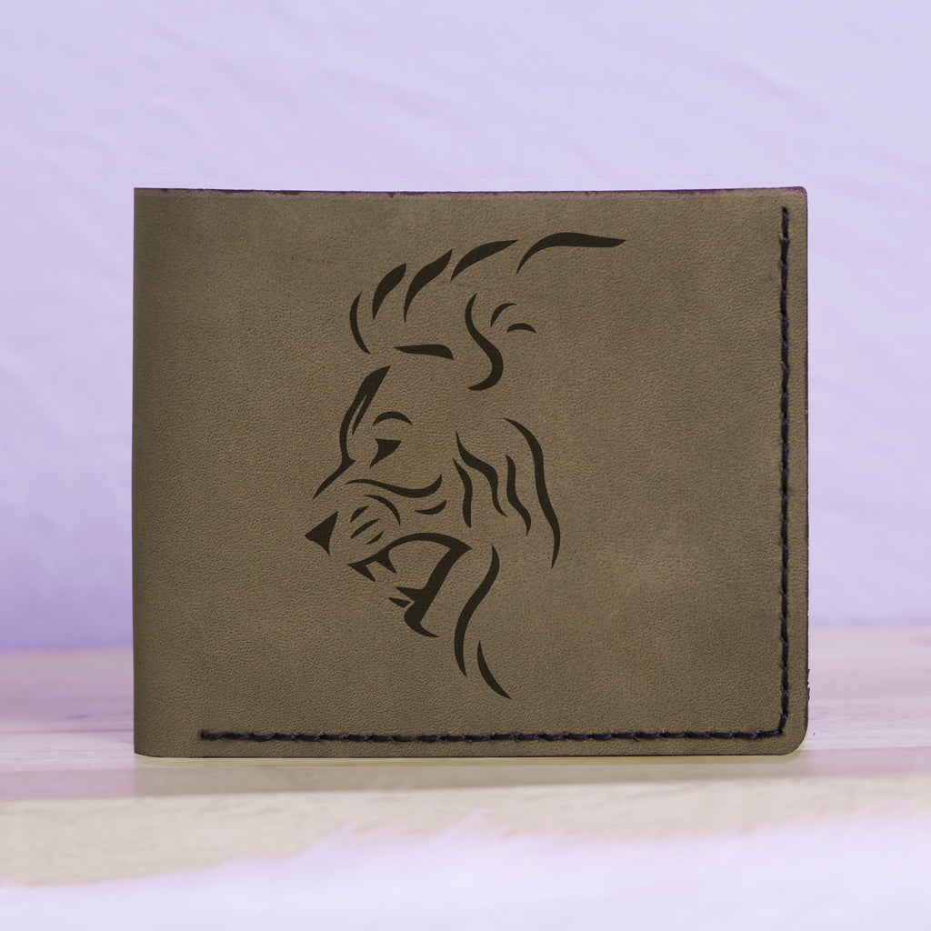Men's Lion Tatoo Style Natural Genuine Leather Blocking Bifold Wallet MHLT_01_GRN