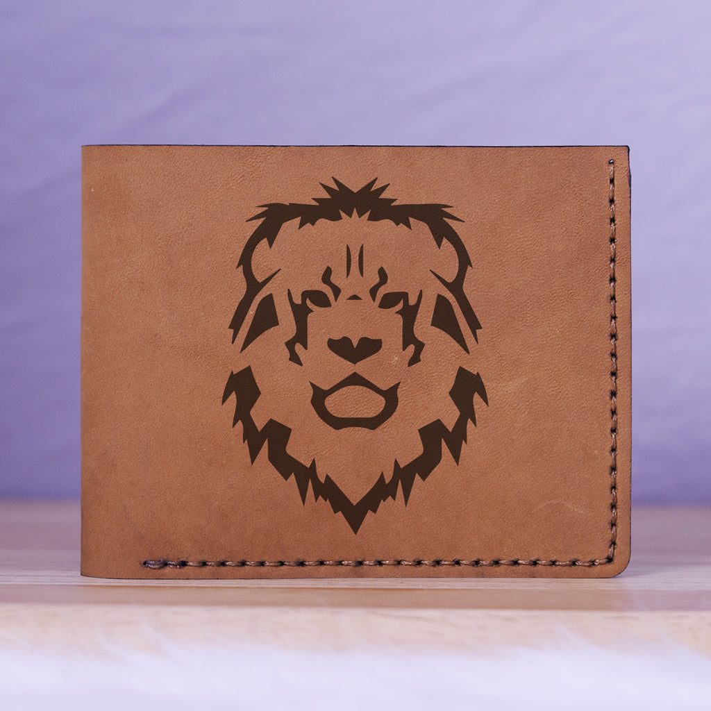 Men's Lion Tatoo Style Natural Genuine Leather Blocking Bifold Wallet MHLT_01_BRN