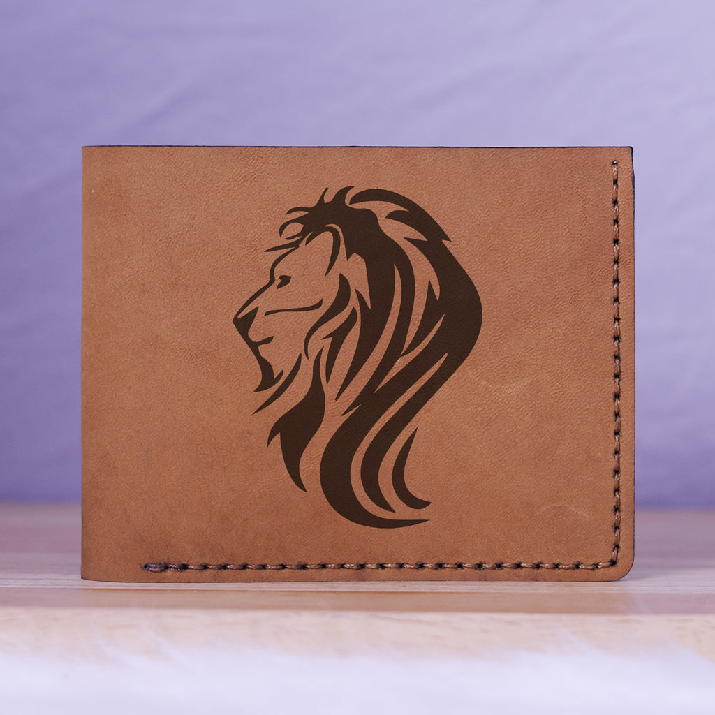 Men's Lion Tatoo Style Natural Genuine Leather Blocking Bifold Wallet MHLT_01_BRN
