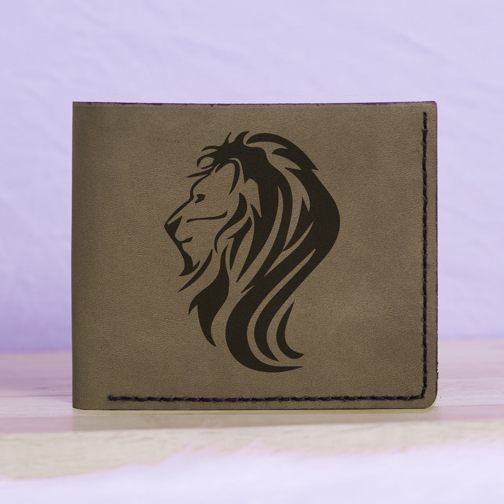 Men's Lion Tatoo Style Natural Genuine Leather Blocking Bifold Wallet MHLT_01_GRN