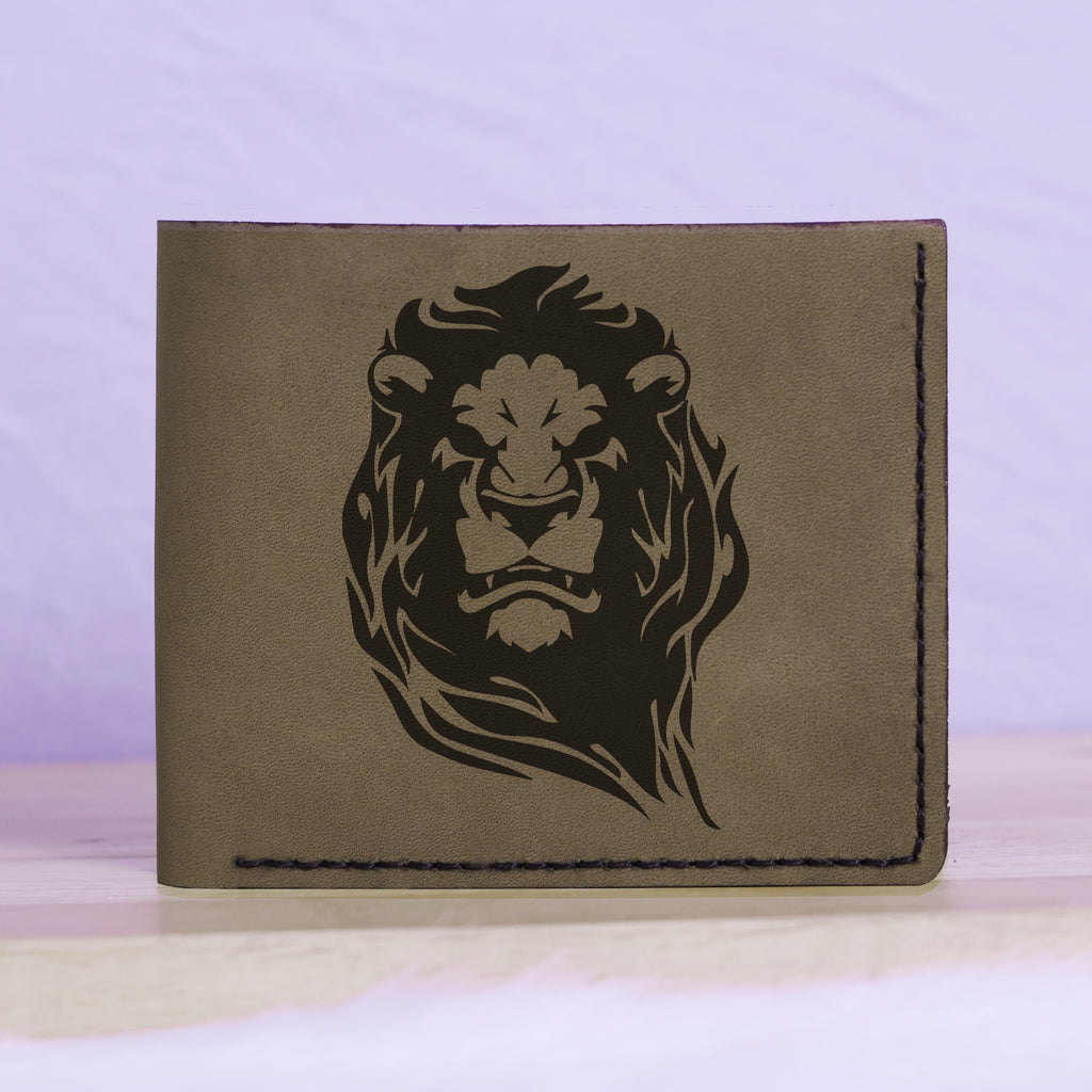Men's Lion Tatoo Style Natural Genuine Leather Blocking Bifold Wallet MHLT_01_GRN