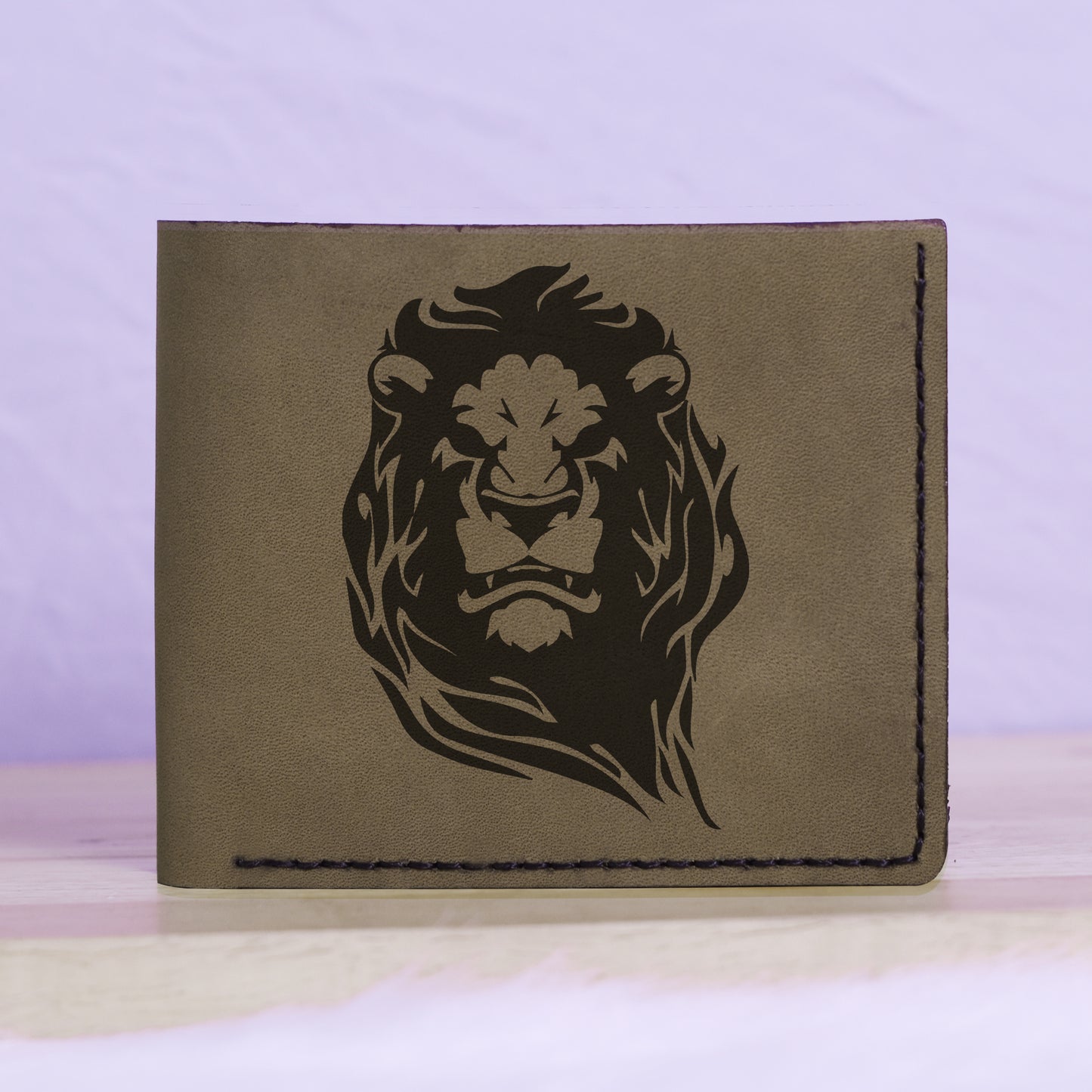 Men's Lion Tatoo Style Natural Genuine Leather Blocking Bifold Wallet MHLT_01_GRN