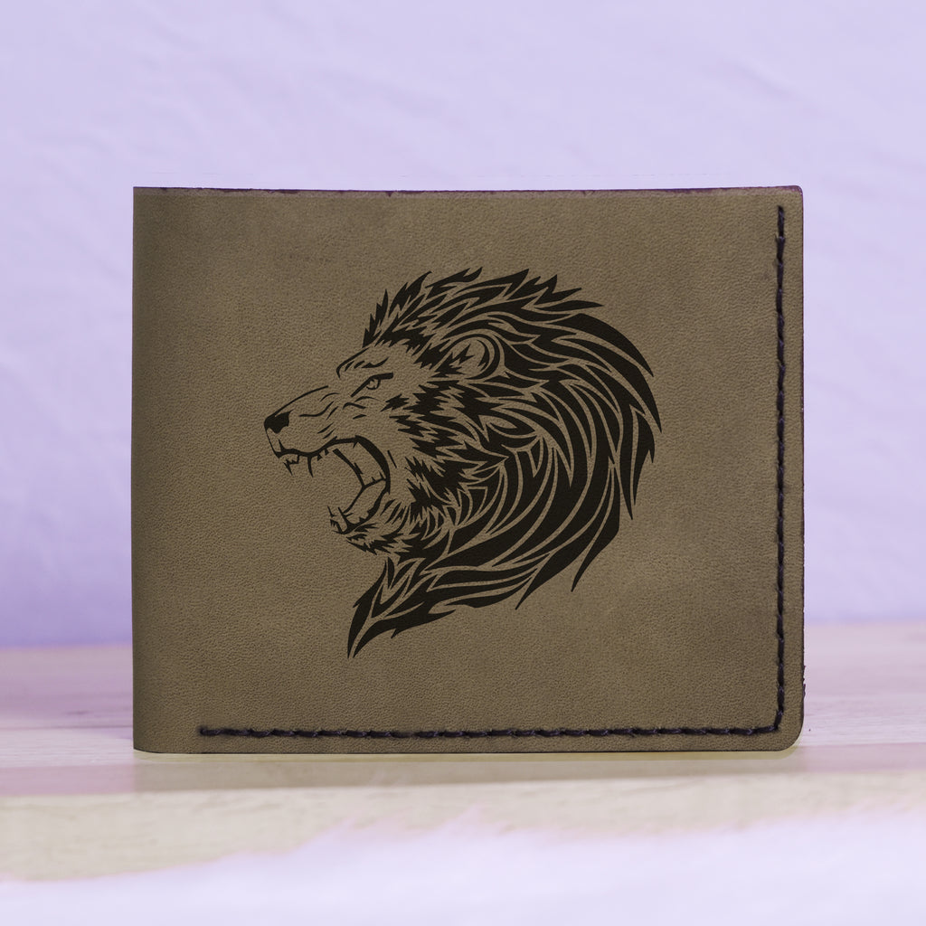Men's Lion Tatoo Style Natural Genuine Leather Blocking Bifold Wallet MHLT_01_GRN