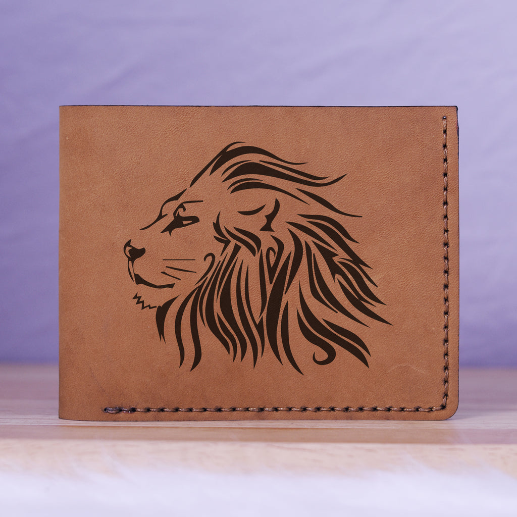 Men's Lion Tatoo Style Natural Genuine Leather Blocking Bifold Wallet MHLT_01_BRN