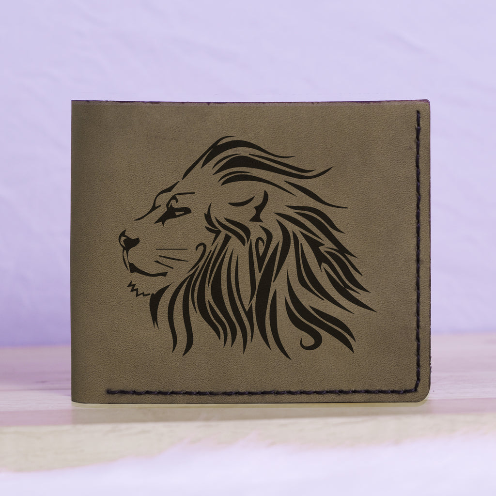 Men's Lion Tatoo Style Natural Genuine Leather Blocking Bifold Wallet MHLT_01_GRN